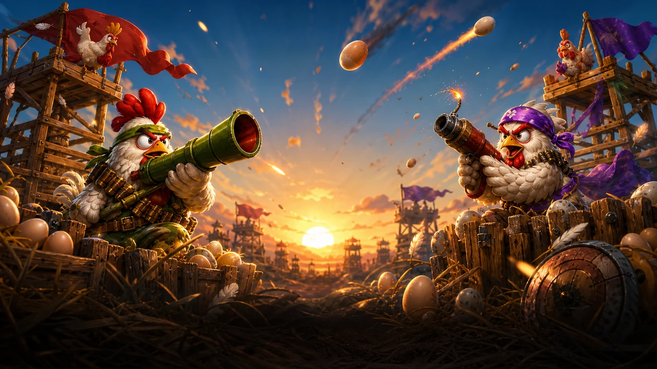 Chicken War slot featuring two rival chicken armies